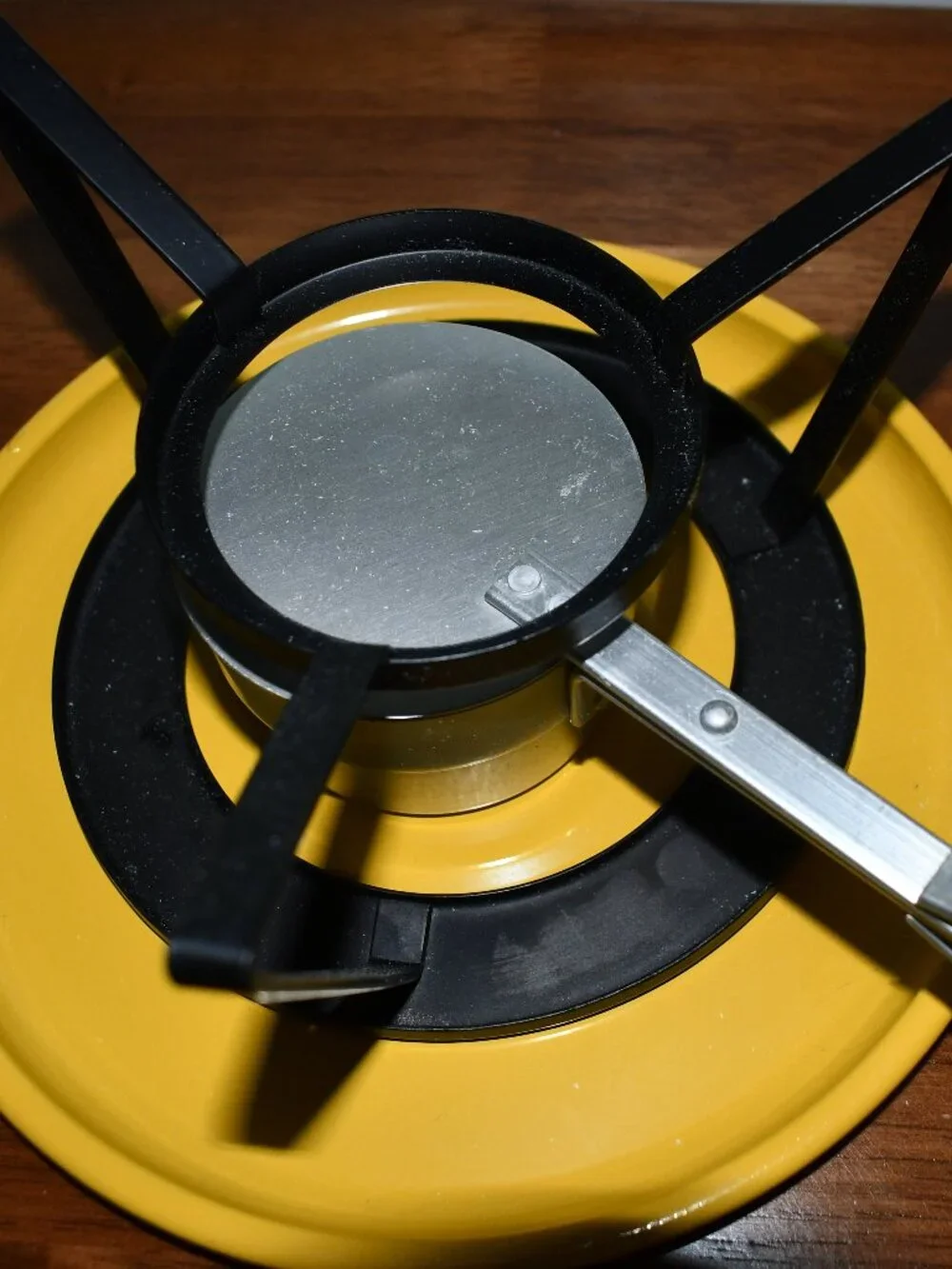 Vintage Gourmet International Yellow Fondue Pot Wood Handle Japan